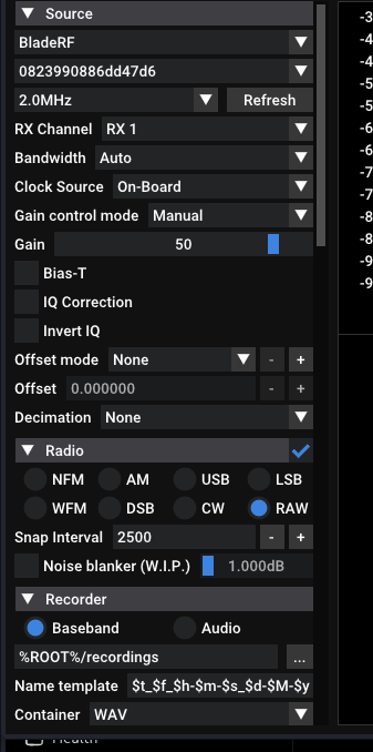SDR++ source settings
